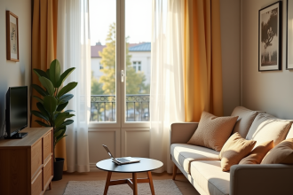 Appartement cosy avec lumière naturelle et plante verte