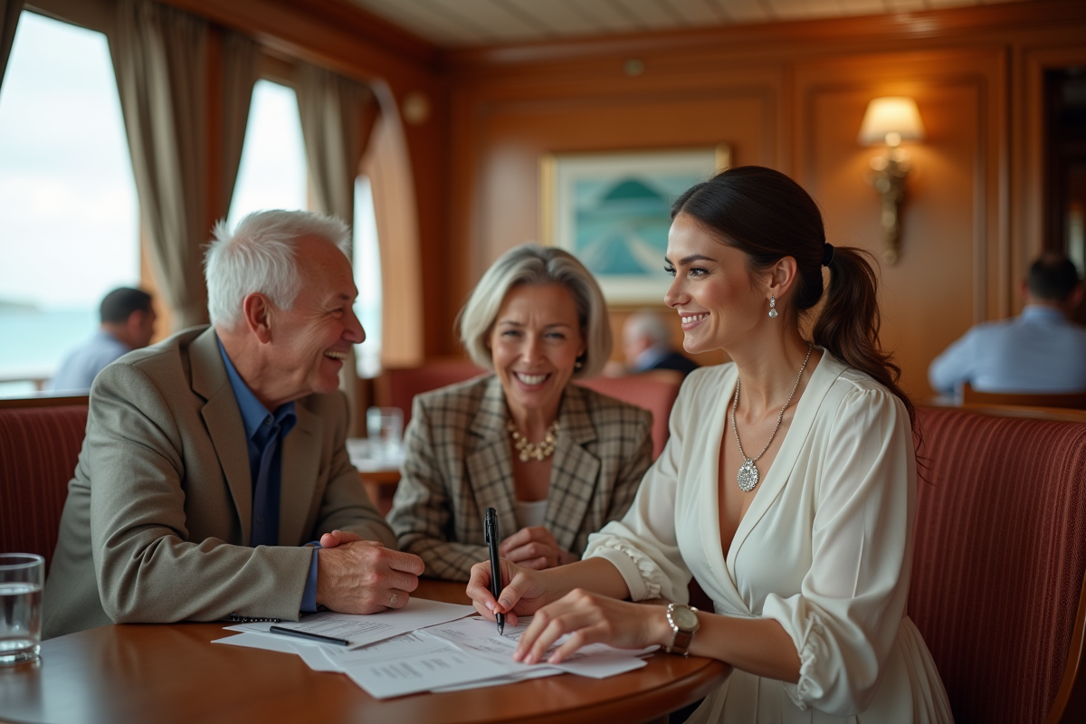 Chanteuse signant des autographes dans le lounge du bateau