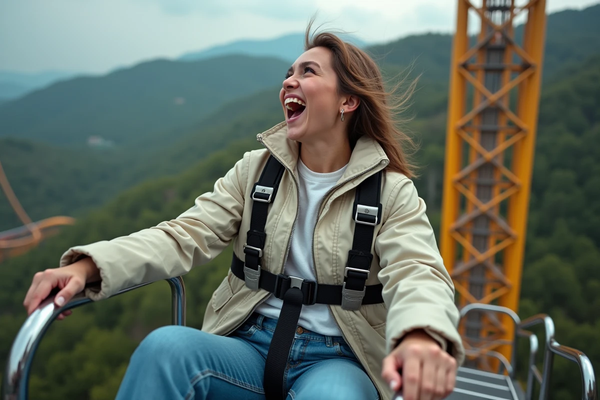 Jeune femme en attente dans une attraction de parc d