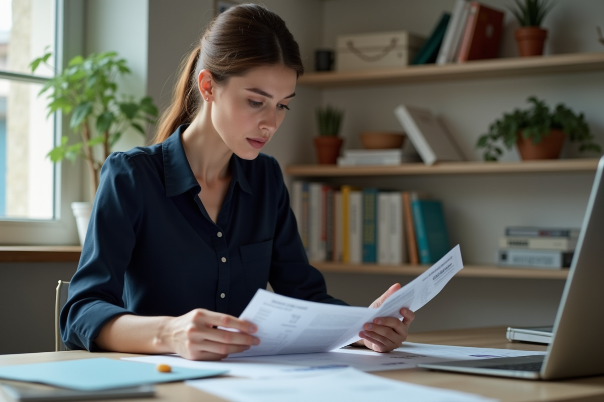 Jeune femme organisée avec documents de voyage et assurance