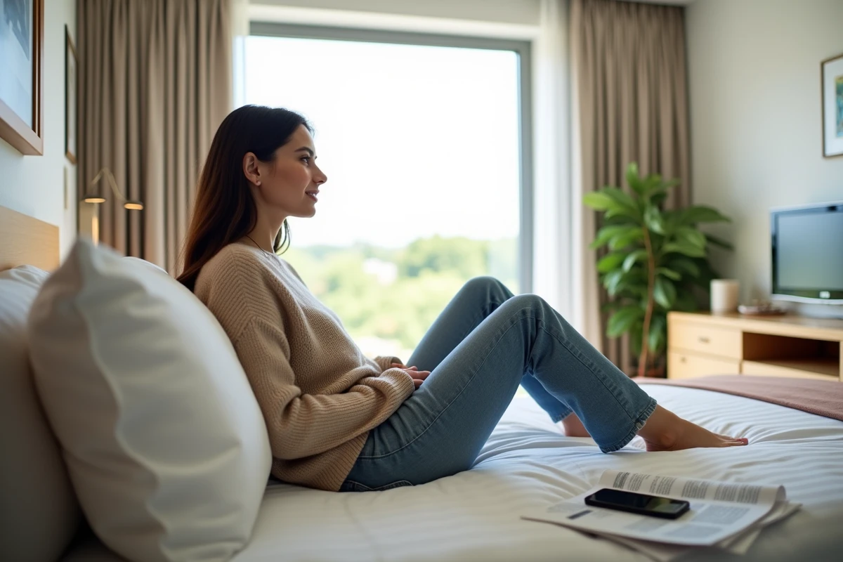 Femme détendue dans une chambre d