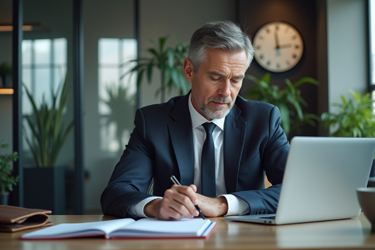 Homme d affaires préparant ses documents de voyage au bureau