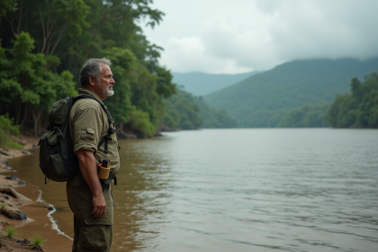 Homme brésilien regardant l'Amazonie sauvage