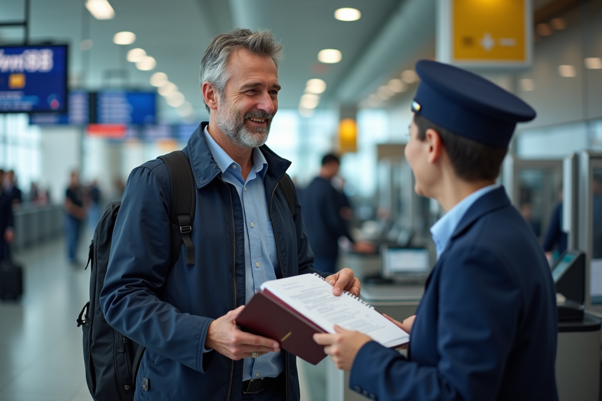 Homme remettant ses papiers à l