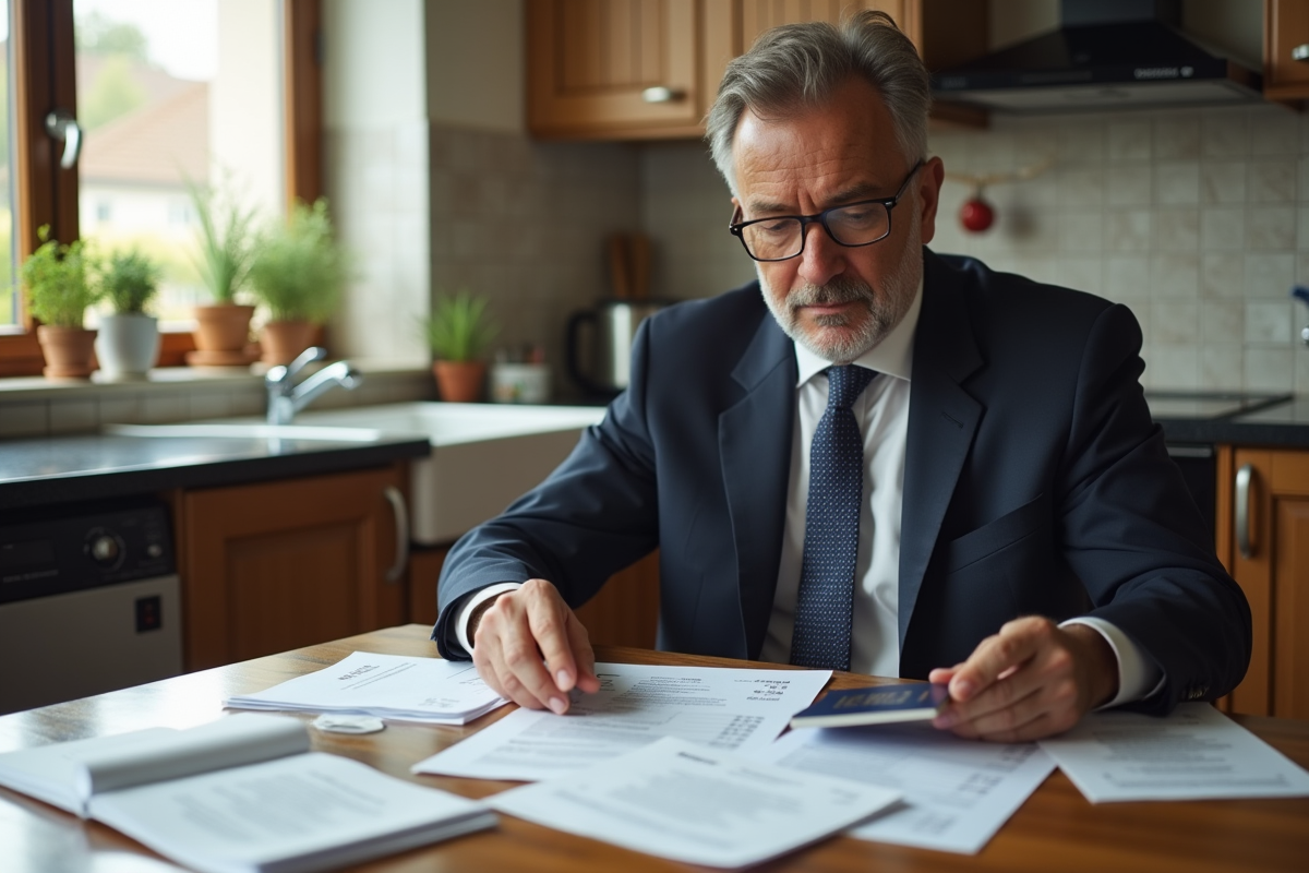 Homme organisé à la maison avec documents de voyage