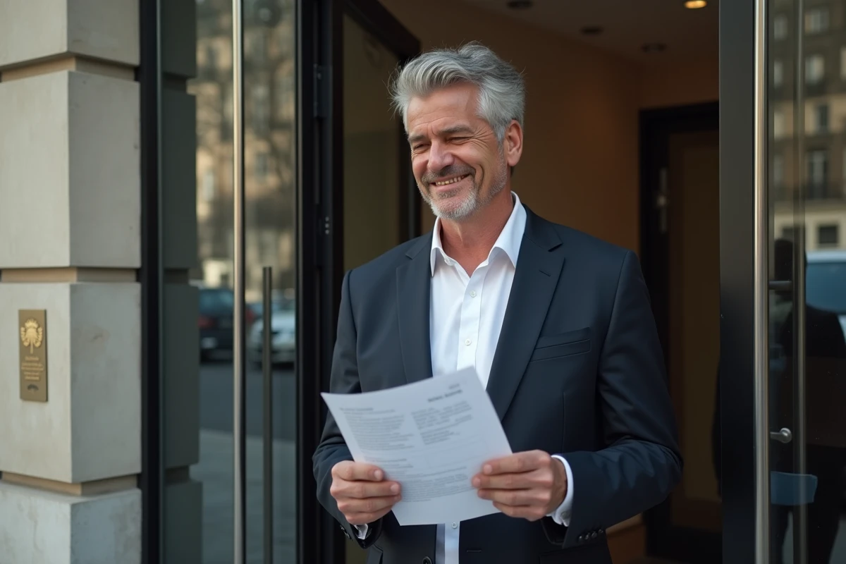 Homme avec visa Schengen devant une ambassade française