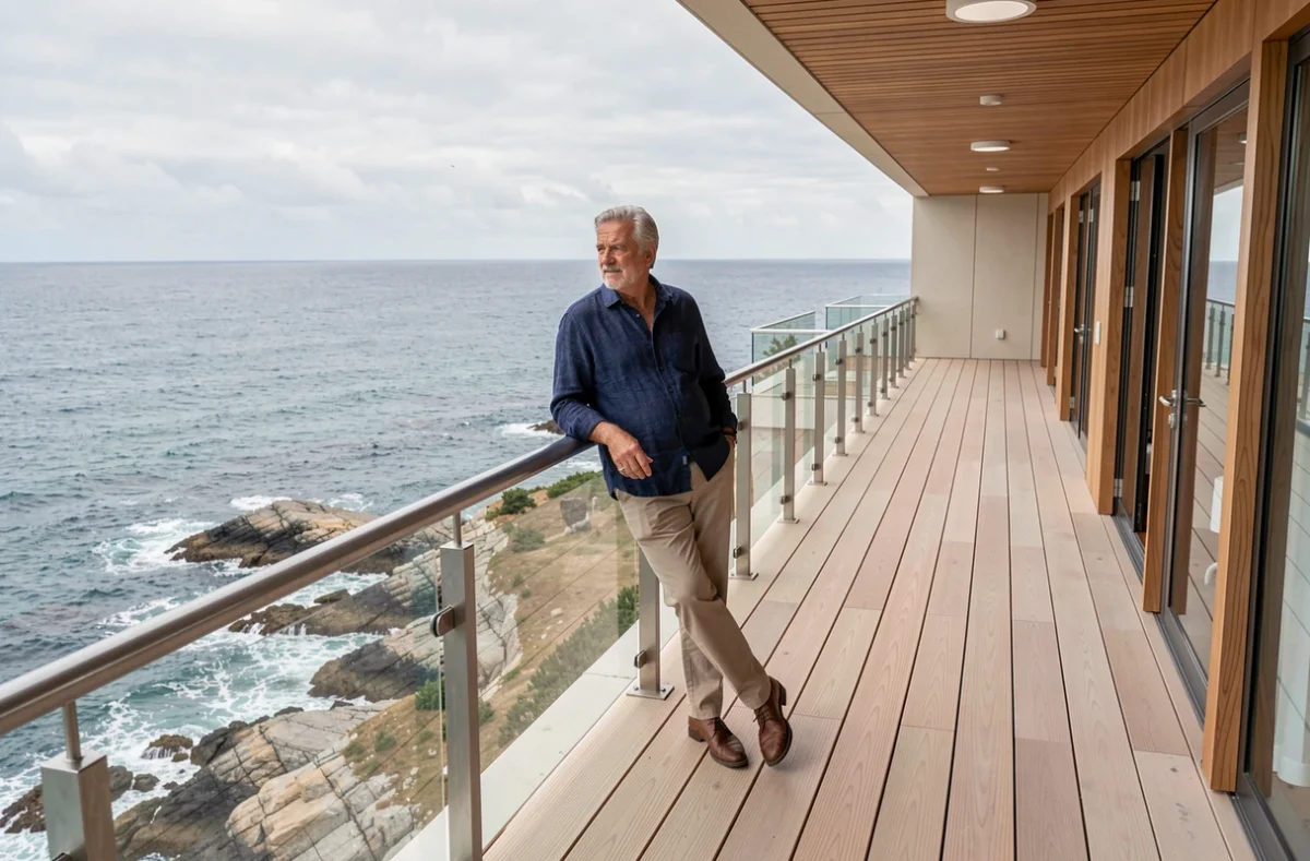 Terrasse moderne de l'Hôtel Hemen surplombant la côte Atlantique à Saint-Palais-sur-Mer