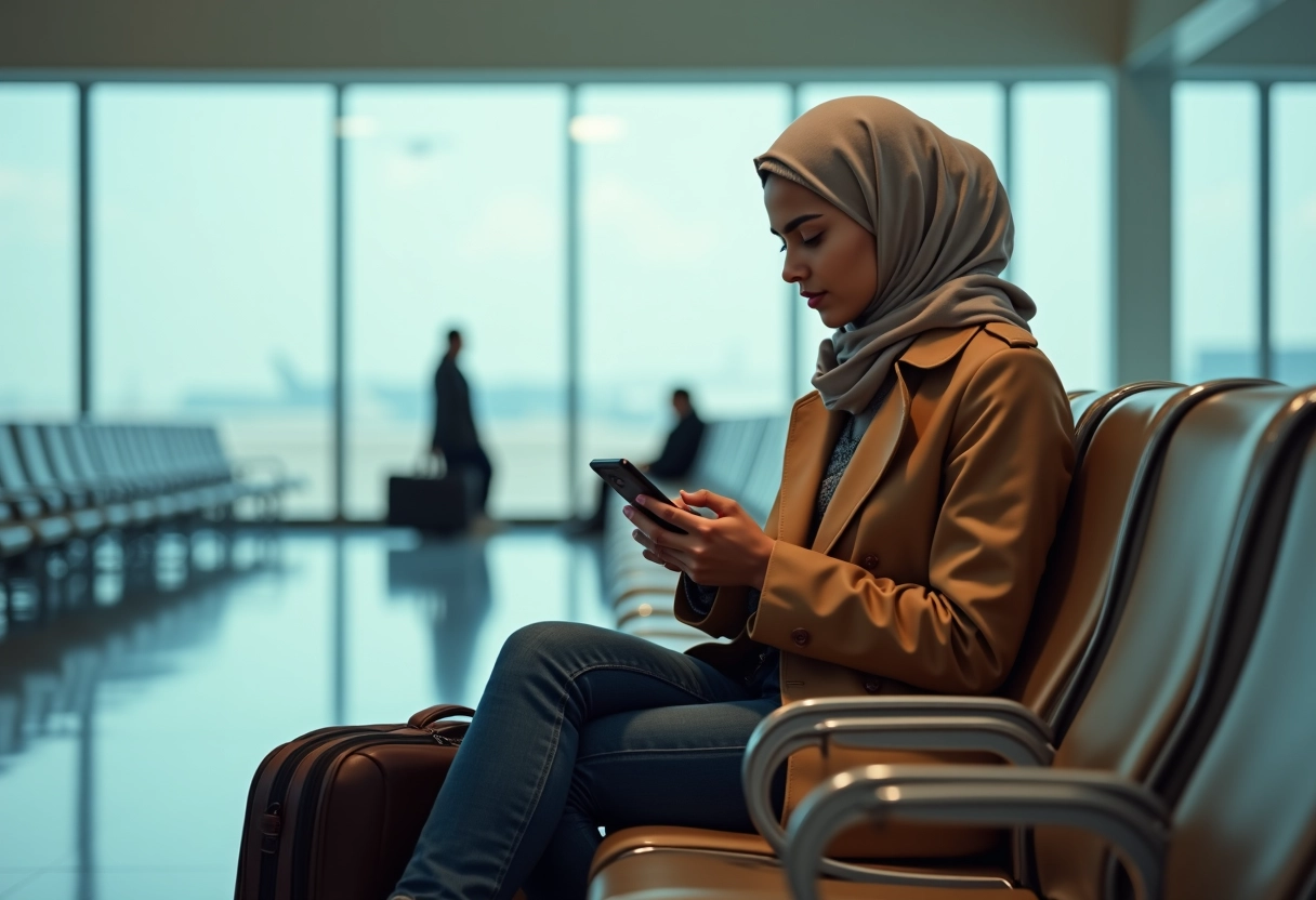 Jeune femme marocaine vérifiant son smartphone dans l