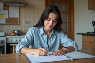 Jeune femme remplissant papiers de permis de conduire étranger
