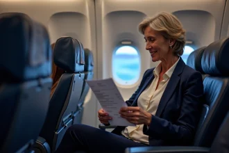 Passagère en classe affaires dans un avion Delta sur le vol New York-Paris, avis positif sur le confort