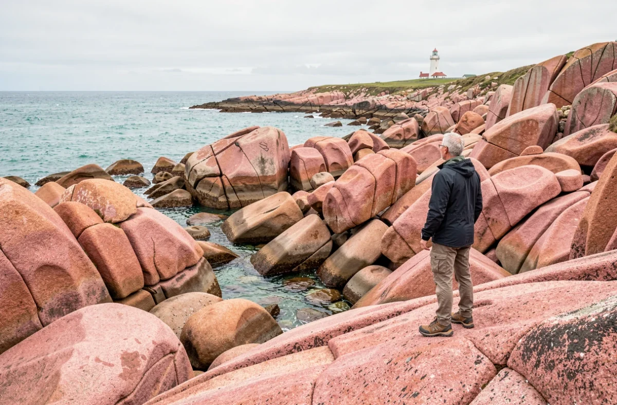 Les rochers de granit rose de la côte de Perros-Guirec sur le sentier des Douaniers à Ploumanac'h, station balnéaire des Côtes-d'Armor