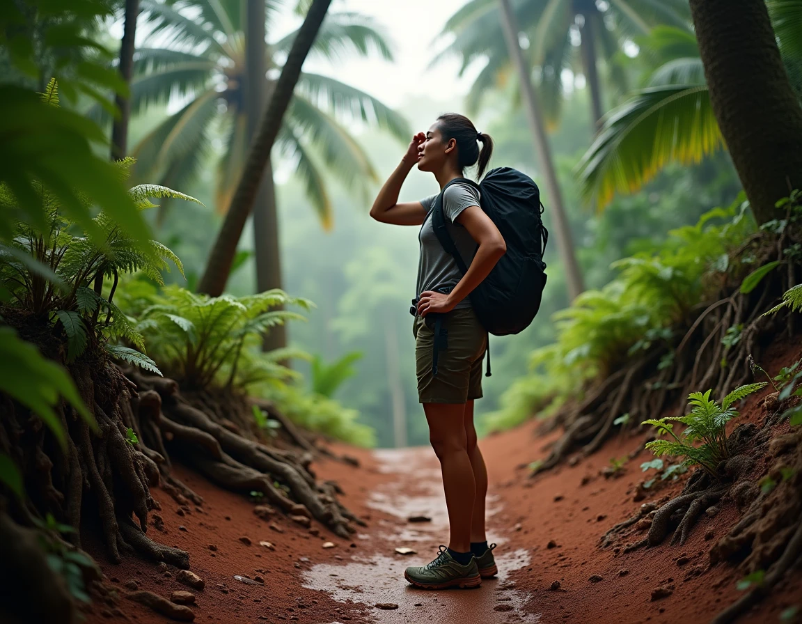 Randonneuse faisant une pause sur le sentier de randonnée vers le Corcovado dans la forêt atlantique