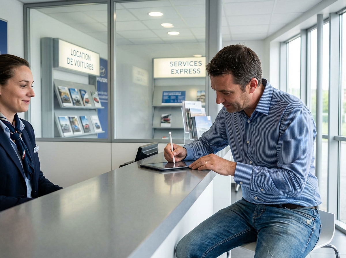 Homme signant contrat de location dans un bureau moderne